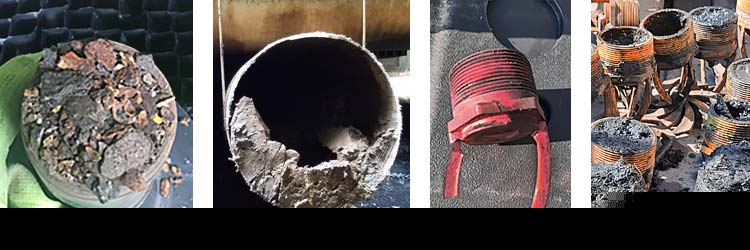 Mud and Solid Particulates that Have Clogged or Broken Cooling Tower Spray Nozzles. Clogged PVC Water Distribution Pipe with Sediment. Particulates, Mud, Grease, Manufacturing Bi-Products, etc. All Can Clog or Break a Cooling Tower's Spray Nozzle. The PVC Water Distribution Piping Can Also Become Clogged, Creating Unbalanced Pressures and Exceptionally High Flow Rates Which Can Blow Out or Broken Nozzles.