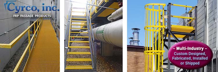 Custom FRP Walkway with Hand Rails to Access Aluminum Fan, Fan Gearbox, and Drive Shaft on a Field Erected FEP Cooling Tower.