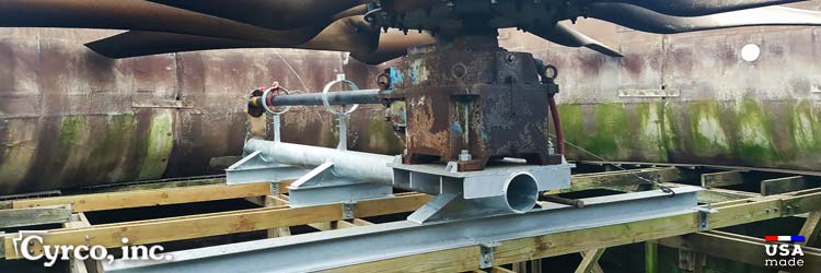 Custom Metal Fabricated Fan Torque Tube on Rebuilt Wooden Structural Framing in an Older Field Erected Cooling Tower - Reuse of Older Fan and Gearbox. Custom metal fabricated fan torque tube in an older field erected cooling tower