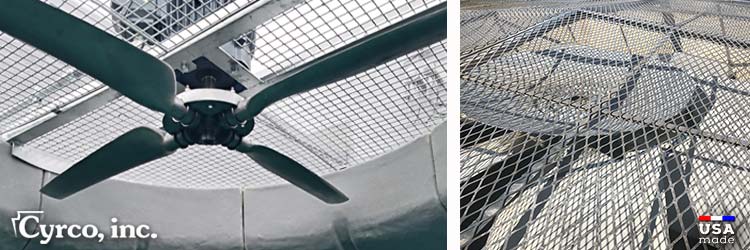 Galvanized Replacement Fan Screens with Diamond and Square Mesh on Older Metal FAP Cooling Towers. Cyrco Fabricates Cooling Tower Fan Guards and Screens