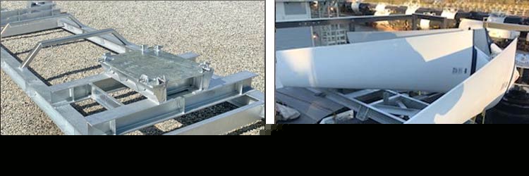 Custom Metal Fabricated Mechanical Equipment Supports, Skid Sled Style for Mounting Gearboxes, Motors, and Cooling Tower Fans. Cyrco metal fabricates custom mechanical equipment supports for cooling tower fans, gearboxes, cross over pipes, and mechanical equipment parts
