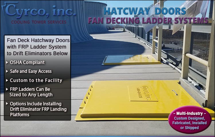 FRP Fan Decking Hatchway Floor Doors with FRP Fiberglass Ladder Down to FRP Platform Landing in Plenum Chamber.