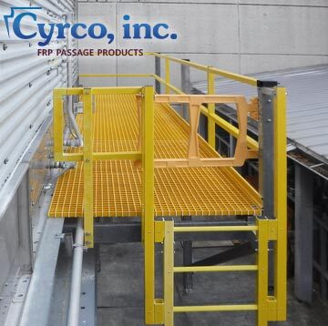 FRP Catwalk, Ladder, Swing Gate, Yellow Grid Rails